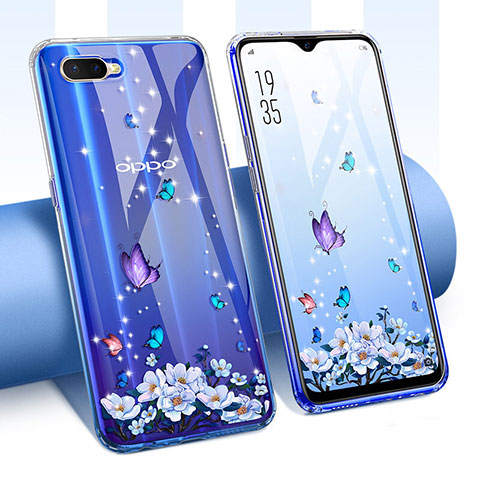 Silikon Schutzhülle Ultra Dünn Tasche Durchsichtig Transparent Blumen T01 für Oppo K1 Violett