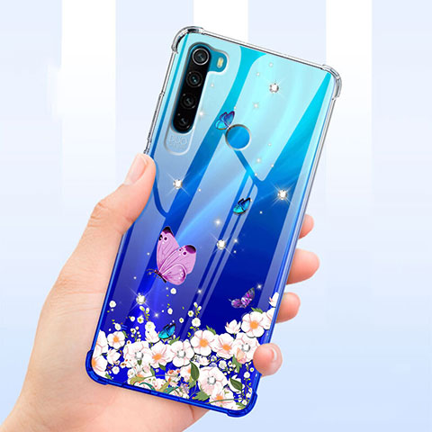 Silikon Schutzhülle Ultra Dünn Tasche Durchsichtig Transparent Blumen T01 für Xiaomi Redmi Note 8 Blau