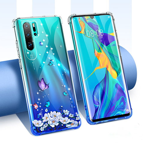 Silikon Schutzhülle Ultra Dünn Tasche Durchsichtig Transparent Blumen T02 für Huawei P30 Pro Plusfarbig