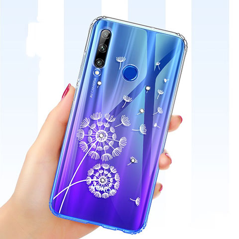 Silikon Schutzhülle Ultra Dünn Tasche Durchsichtig Transparent Blumen T03 für Huawei Honor 20 Lite Blau