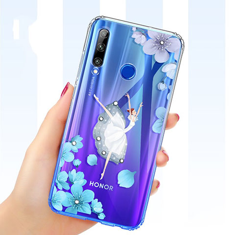 Silikon Schutzhülle Ultra Dünn Tasche Durchsichtig Transparent Blumen T03 für Huawei Honor 20E Weiß