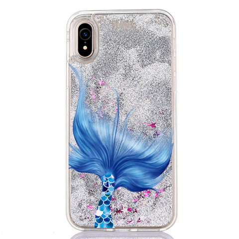 Silikon Schutzhülle Ultra Dünn Tasche Durchsichtig Transparent Blumen T04 für Apple iPhone XR Blau