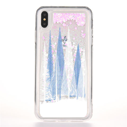 Silikon Schutzhülle Ultra Dünn Tasche Durchsichtig Transparent Blumen T08 für Apple iPhone X Blau