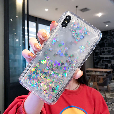 Silikon Schutzhülle Ultra Dünn Tasche Durchsichtig Transparent Blumen T14 für Apple iPhone X Hellblau