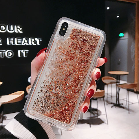 Silikon Schutzhülle Ultra Dünn Tasche Durchsichtig Transparent Blumen T15 für Apple iPhone Xs Gold