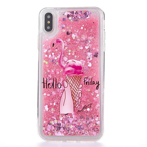 Silikon Schutzhülle Ultra Dünn Tasche Durchsichtig Transparent Blumen T20 für Apple iPhone X Pink