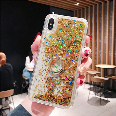 Silikon Schutzhülle Ultra Dünn Tasche Durchsichtig Transparent Blumen T25 für Apple iPhone X Gold