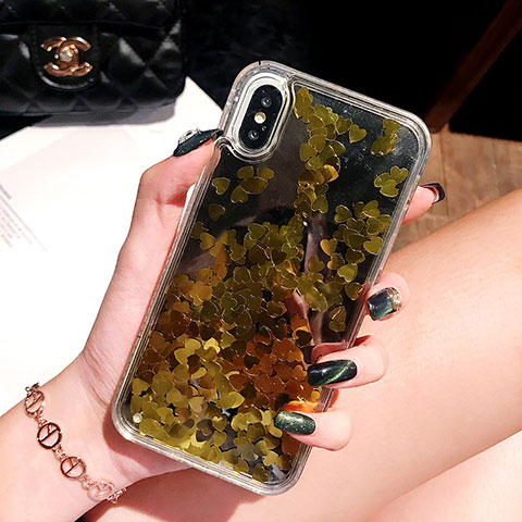 Silikon Schutzhülle Ultra Dünn Tasche Durchsichtig Transparent Blumen T26 für Apple iPhone Xs Max Gold