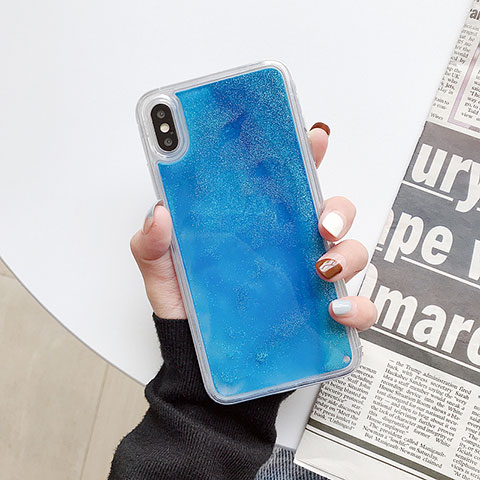 Silikon Schutzhülle Ultra Dünn Tasche Durchsichtig Transparent Blumen Z03 für Apple iPhone X Hellblau