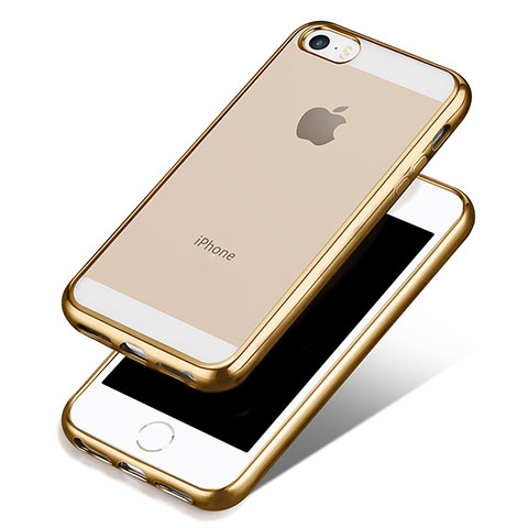 Silikon Schutzhülle Ultra Dünn Tasche Durchsichtig Transparent H01 für Apple iPhone 5 Gold