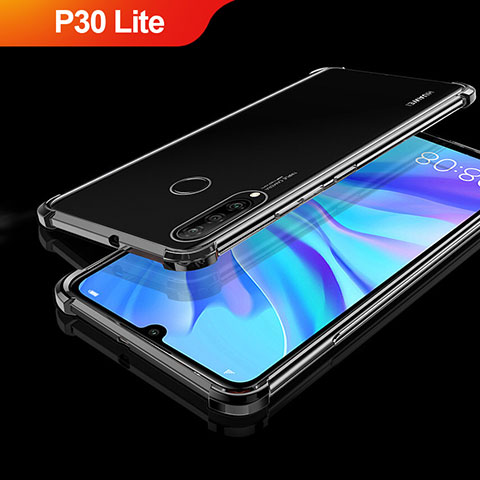 Silikon Schutzhülle Ultra Dünn Tasche Durchsichtig Transparent H01 für Huawei P30 Lite XL Schwarz