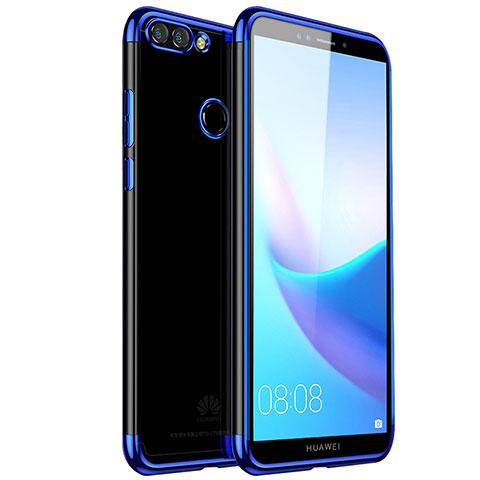 Silikon Schutzhülle Ultra Dünn Tasche Durchsichtig Transparent H01 für Huawei Y9 (2018) Blau