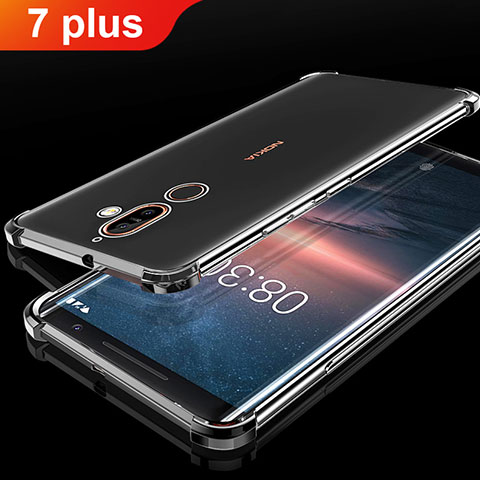 Silikon Schutzhülle Ultra Dünn Tasche Durchsichtig Transparent H01 für Nokia 7 Plus Schwarz