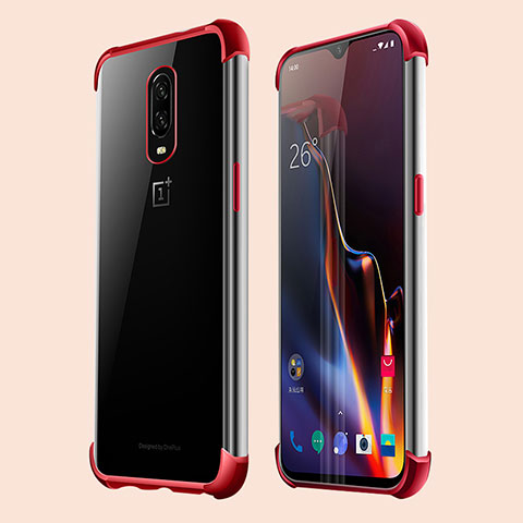 Silikon Schutzhülle Ultra Dünn Tasche Durchsichtig Transparent H01 für OnePlus 6T Rot