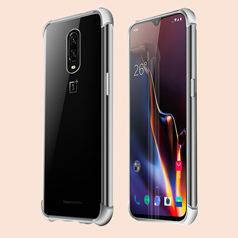 Silikon Schutzhülle Ultra Dünn Tasche Durchsichtig Transparent H01 für OnePlus 6T Silber