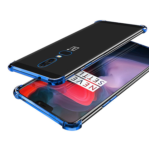 Silikon Schutzhülle Ultra Dünn Tasche Durchsichtig Transparent H02 für OnePlus 6 Blau