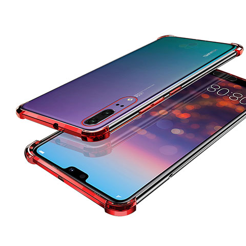 Silikon Schutzhülle Ultra Dünn Tasche Durchsichtig Transparent H03 für Huawei P20 Rot