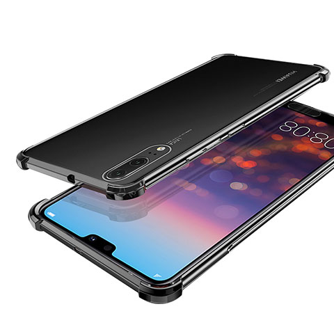 Silikon Schutzhülle Ultra Dünn Tasche Durchsichtig Transparent H03 für Huawei P20 Schwarz