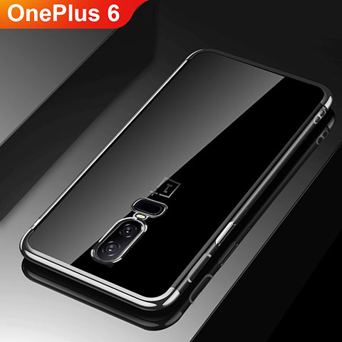 Silikon Schutzhülle Ultra Dünn Tasche Durchsichtig Transparent H03 für OnePlus 6 Schwarz