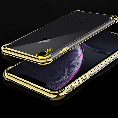 Silikon Schutzhülle Ultra Dünn Tasche Durchsichtig Transparent HC07 für Apple iPhone XR Gold