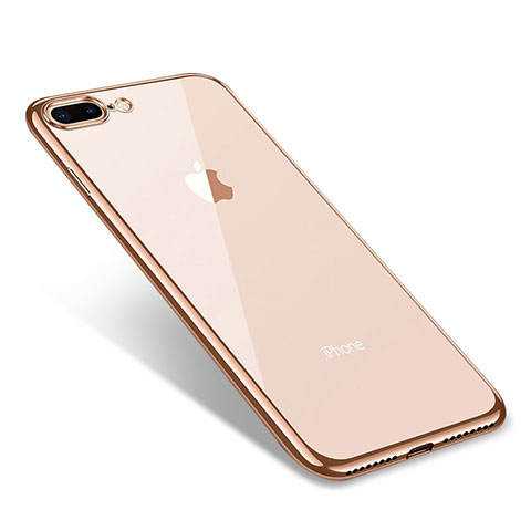 Silikon Schutzhülle Ultra Dünn Tasche Durchsichtig Transparent Q06 für Apple iPhone 8 Plus Gold