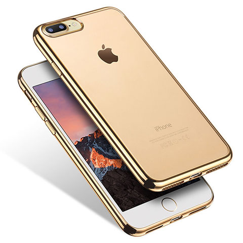 Silikon Schutzhülle Ultra Dünn Tasche Durchsichtig Transparent Q07 für Apple iPhone 7 Plus Gold