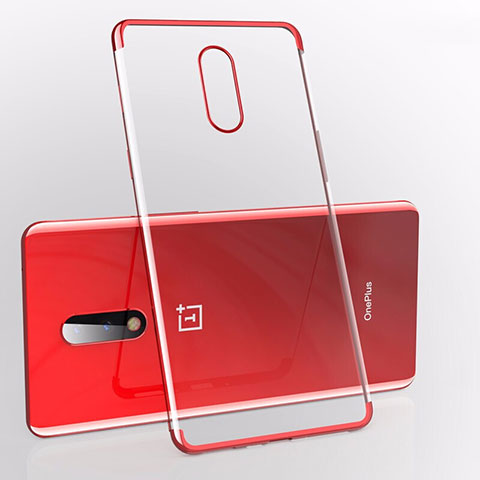 Silikon Schutzhülle Ultra Dünn Tasche Durchsichtig Transparent S01 für OnePlus 7 Rot