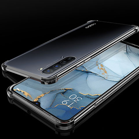 Silikon Schutzhülle Ultra Dünn Tasche Durchsichtig Transparent S01 für Oppo F15 Schwarz