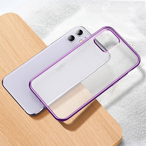 Silikon Schutzhülle Ultra Dünn Tasche Durchsichtig Transparent S02 für Apple iPhone 11 Violett