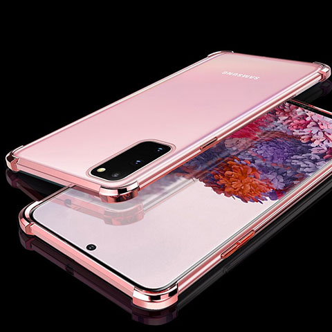 Silikon Schutzhülle Ultra Dünn Tasche Durchsichtig Transparent S03 für Samsung Galaxy S20 Rosegold