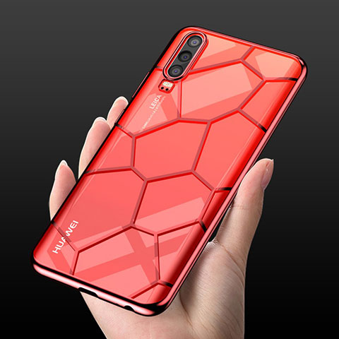 Silikon Schutzhülle Ultra Dünn Tasche Durchsichtig Transparent S04 für Huawei P30 Rot