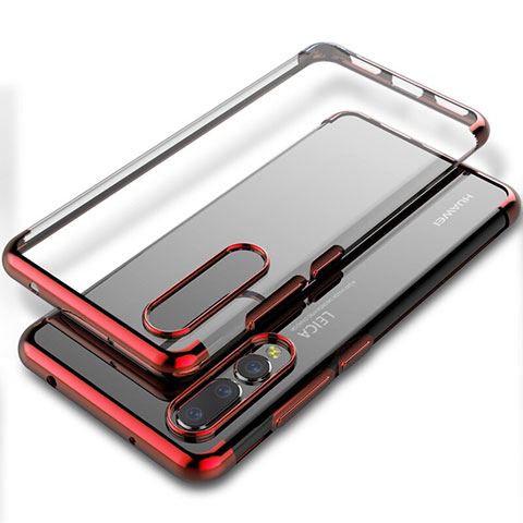 Silikon Schutzhülle Ultra Dünn Tasche Durchsichtig Transparent S06 für Huawei P20 Pro Rot