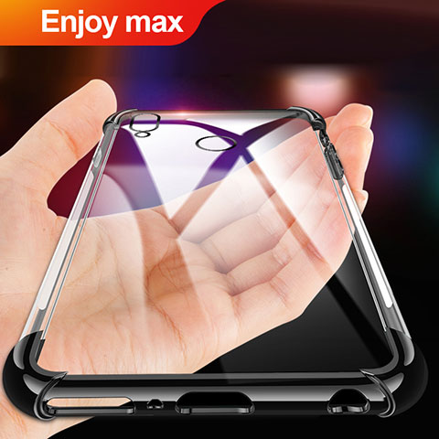 Silikon Schutzhülle Ultra Dünn Tasche Durchsichtig Transparent T02 für Huawei Enjoy Max Schwarz