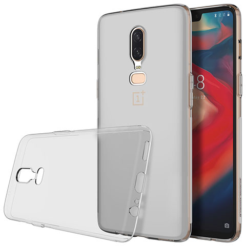 Silikon Schutzhülle Ultra Dünn Tasche Durchsichtig Transparent T04 für OnePlus 6 Grau