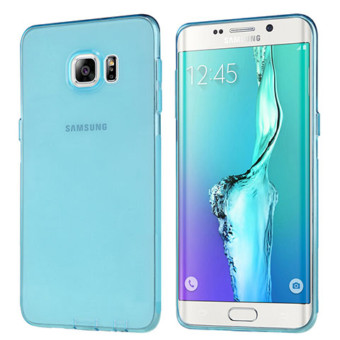 Silikon Schutzhülle Ultra Dünn Tasche Durchsichtig Transparent T04 für Samsung Galaxy S6 Edge+ Plus SM-G928F Blau