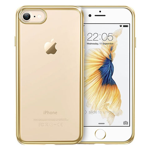 Silikon Schutzhülle Ultra Dünn Tasche Durchsichtig Transparent T18 für Apple iPhone 7 Gold