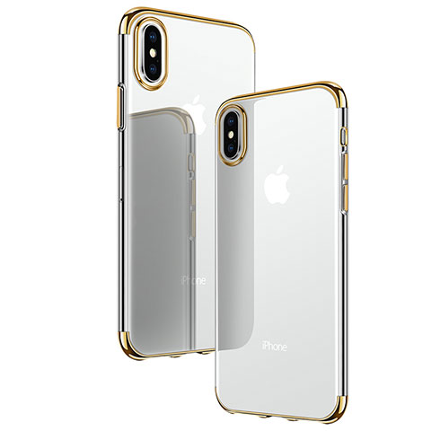 Silikon Schutzhülle Ultra Dünn Tasche Durchsichtig Transparent T24 für Apple iPhone X Gold