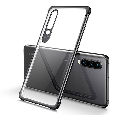 Silikon Schutzhülle Ultra Dünn Tasche Durchsichtig Transparent U01 für Huawei P30 Schwarz