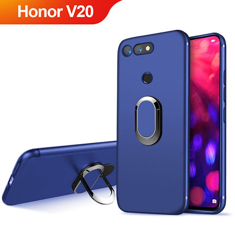 Silikon Schutzhülle Ultra Dünn Tasche Silikon mit Magnetisch Fingerring Ständer für Huawei Honor V20 Blau