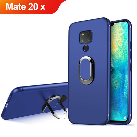 Silikon Schutzhülle Ultra Dünn Tasche Silikon mit Magnetisch Fingerring Ständer für Huawei Mate 20 X 5G Blau