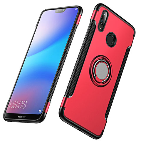 Silikon Schutzhülle und Kunststoff Tasche mit Fingerring Ständer für Huawei P20 Lite Rot