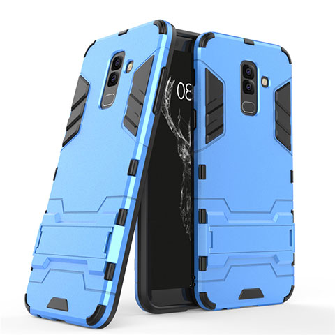 Silikon Schutzhülle und Kunststoff Tasche mit Ständer für Samsung Galaxy A6 Plus (2018) Blau