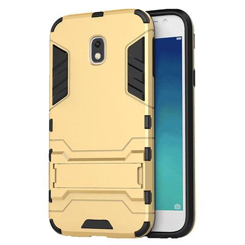 Silikon Schutzhülle und Kunststoff Tasche mit Ständer für Samsung Galaxy J3 (2018) SM-J377A Gold