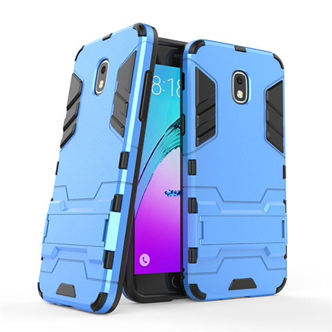 Silikon Schutzhülle und Kunststoff Tasche mit Ständer für Samsung Galaxy J3 Star Blau