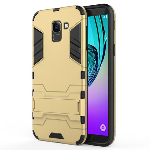 Silikon Schutzhülle und Kunststoff Tasche mit Ständer für Samsung Galaxy J6 (2018) J600F Gold