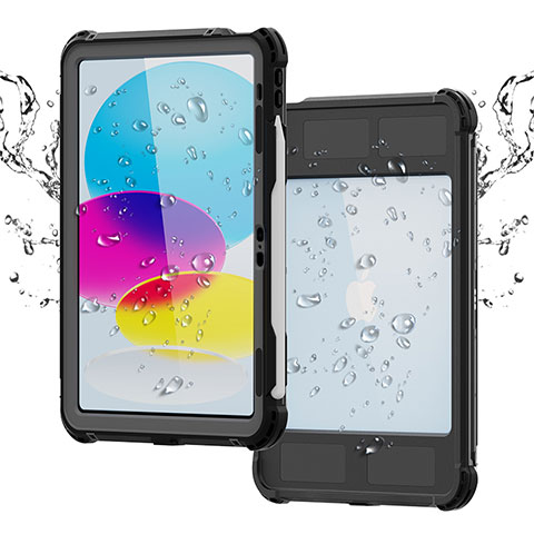 Wasserdicht Unterwasser Silikon Hülle Handyhülle und Kunststoff Waterproof Schutzhülle 360 Grad Ganzkörper Tasche für Apple iPad 10.9 (2022) Schwarz