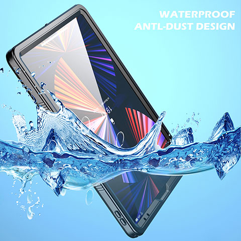 Wasserdicht Unterwasser Silikon Hülle Handyhülle und Kunststoff Waterproof Schutzhülle 360 Grad Ganzkörper Tasche für Apple iPad Pro 12.9 (2020) Schwarz