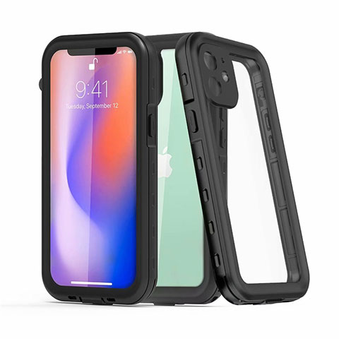 Wasserdicht Unterwasser Silikon Hülle Handyhülle und Kunststoff Waterproof Schutzhülle 360 Grad Ganzkörper Tasche für Apple iPhone 12 Mini Schwarz