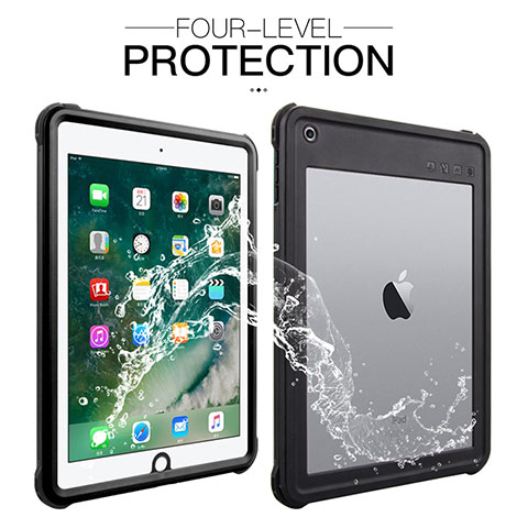 Wasserdicht Unterwasser Silikon Hülle Handyhülle und Kunststoff Waterproof Schutzhülle 360 Grad Ganzkörper Tasche für Apple New iPad 9.7 (2017) Schwarz