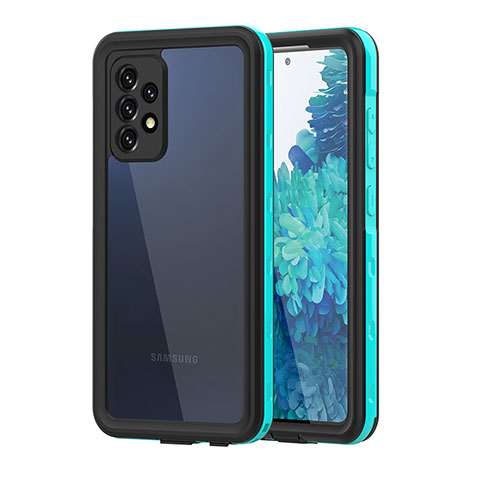 Wasserdicht Unterwasser Silikon Hülle Handyhülle und Kunststoff Waterproof Schutzhülle 360 Grad Ganzkörper Tasche für Samsung Galaxy A52 5G Blau und Schwarz